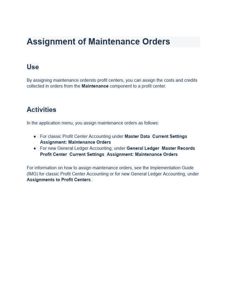 Assigning Maintenance Orders to Profit Centers | PDF
