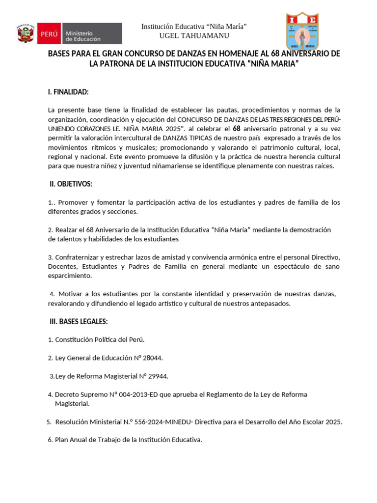 Concurso de Danzas I.E. Niña María 2025 | PDF | Bailes | Ritmo