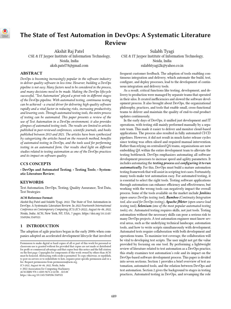 The State of Test Automation in Devops: A Systematic Literature Review ...