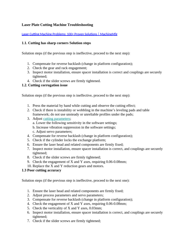 Laser Cutting Machine Troubleshooting Guide | PDF | Power Supply ...