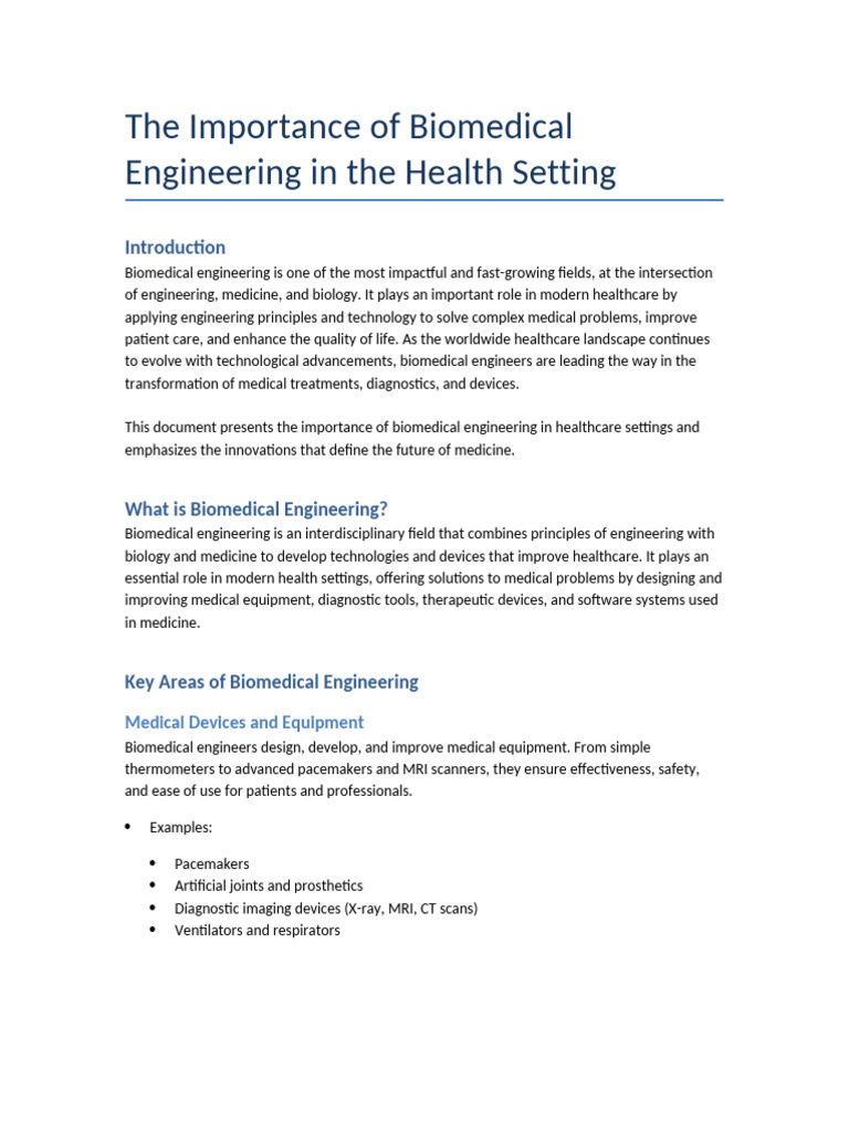 Biomedical Engineering's Impact on Healthcare | PDF | Biomedical ...
