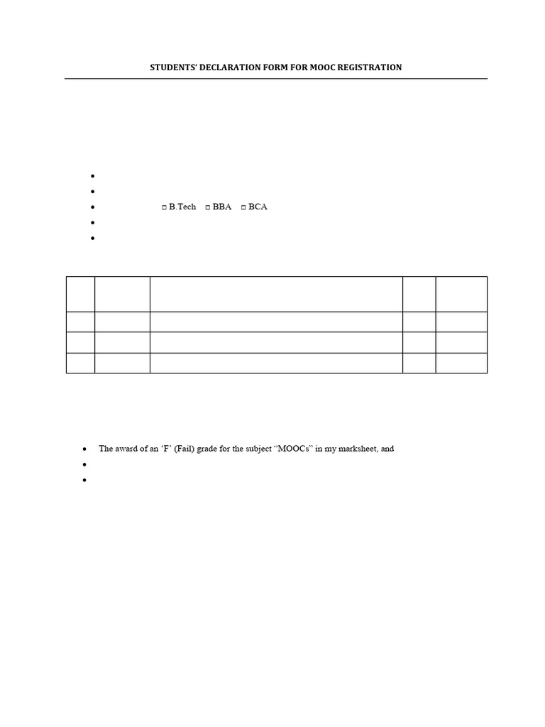 MOOC Registration Declaration Form | PDF