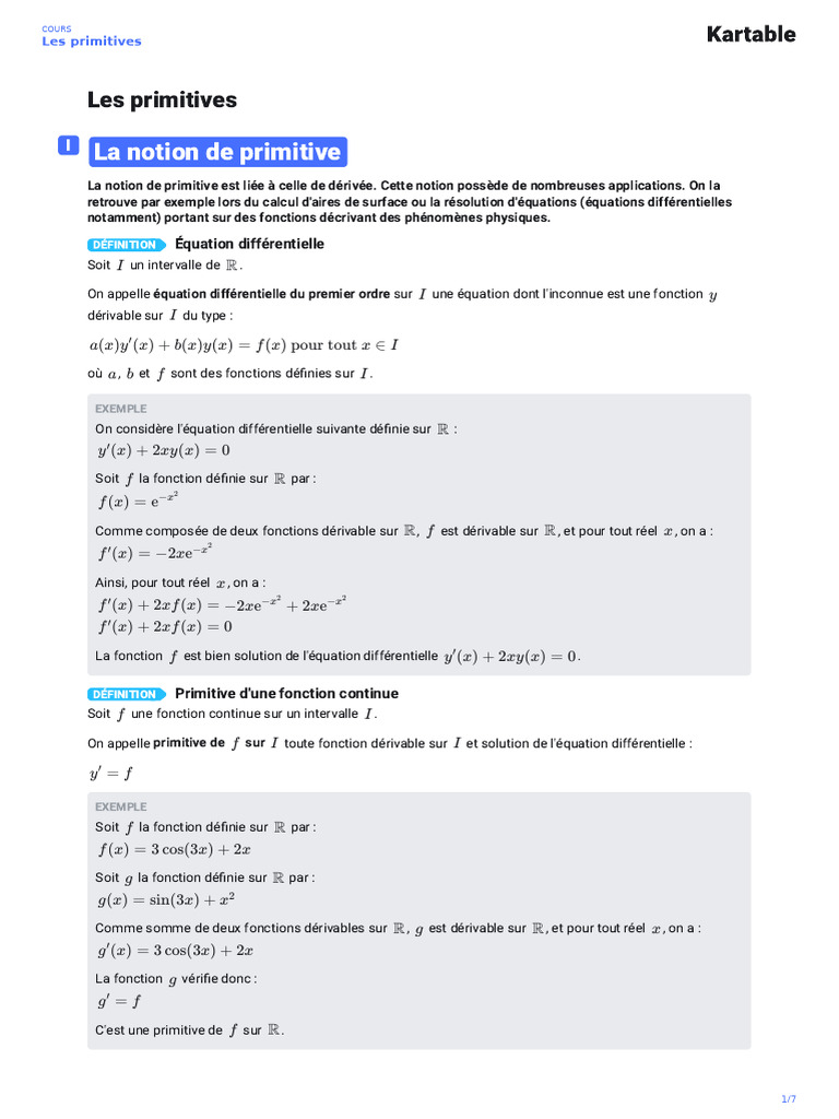 Comprendre les Primitives et Équations Différentielles | PDF | Équation ...