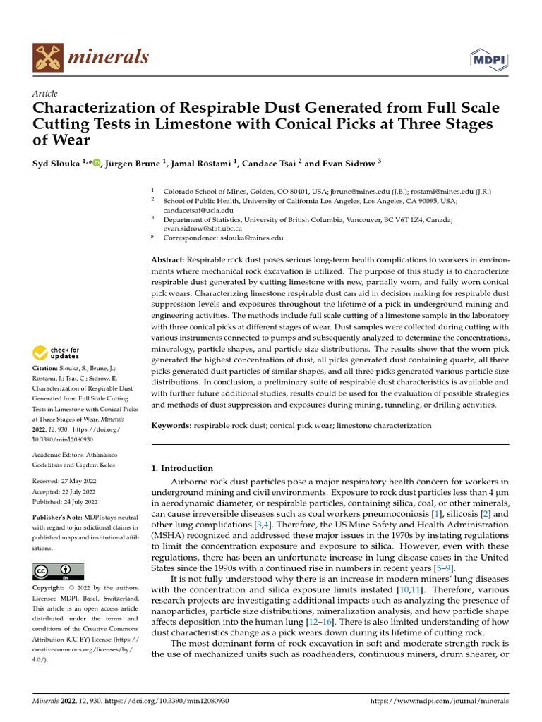 Characterization of Respirable Dust Generated From | PDF | Rock ...