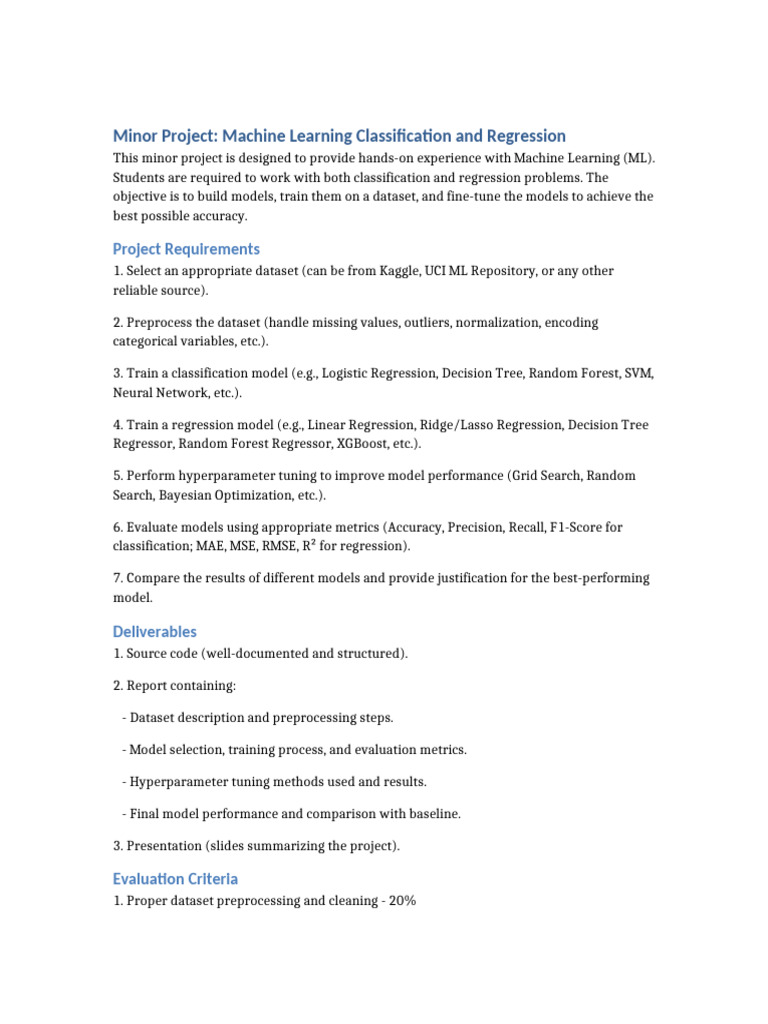 Machine Learning Project: Classification & Regression | PDF