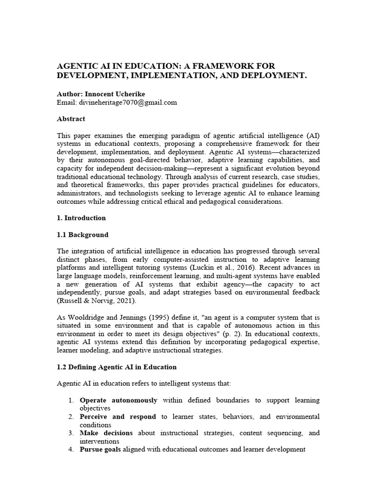 Framework for Agentic AI in Education | PDF | Constructivism ...