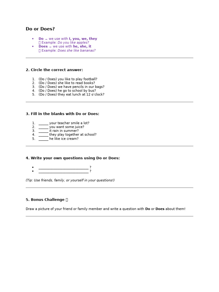 Do vs. Does: Usage Guide and Exercises | PDF