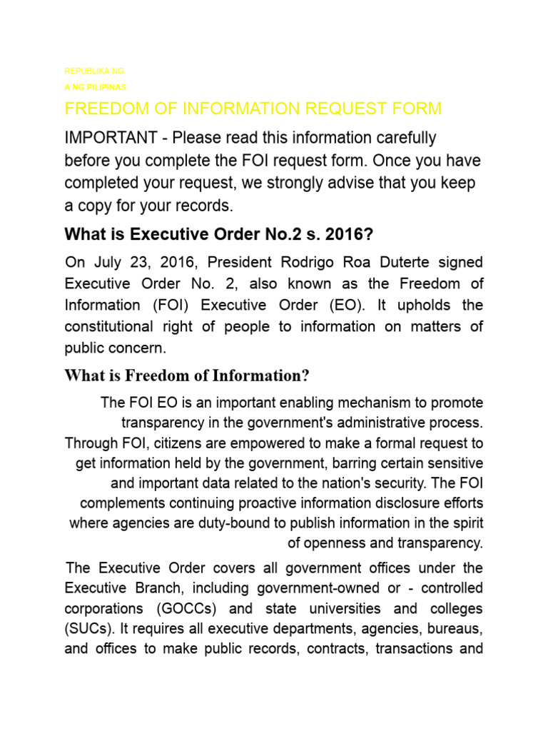 Freedom of Information Request Guide | PDF | Freedom Of Information ...