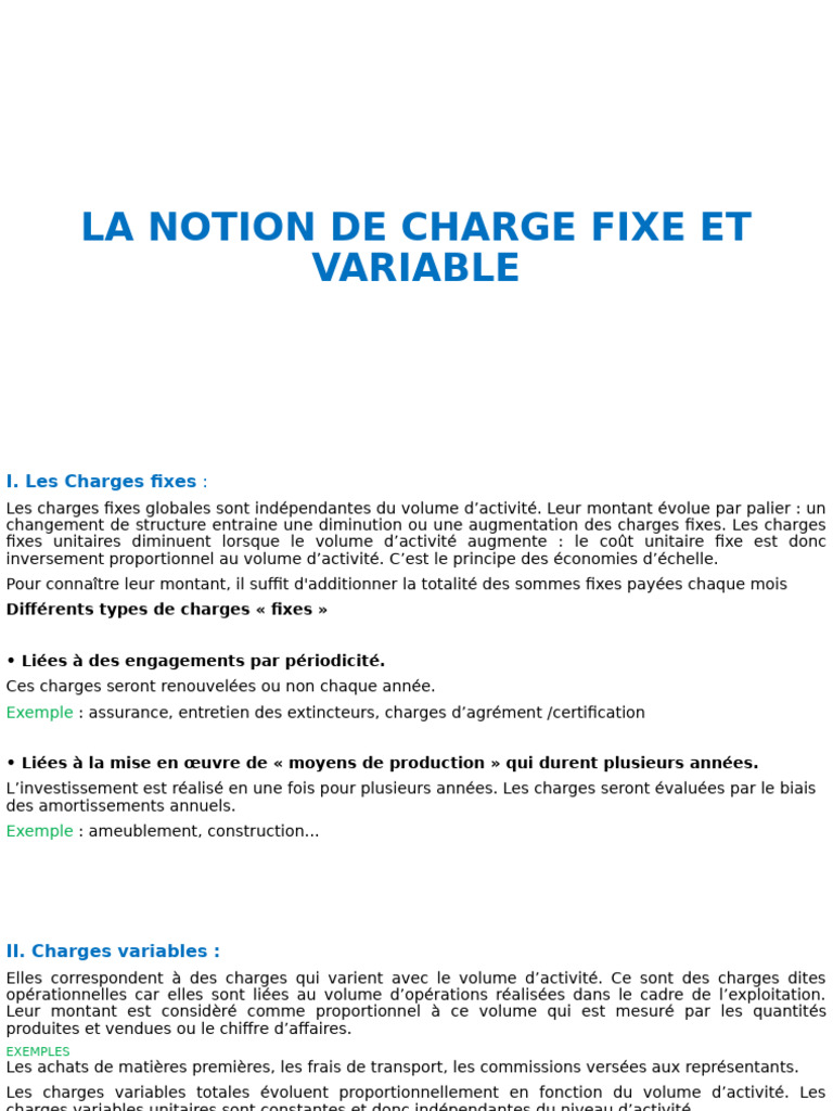 Charges Fixes et Variables : Guide Complet | PDF | Économie d ...