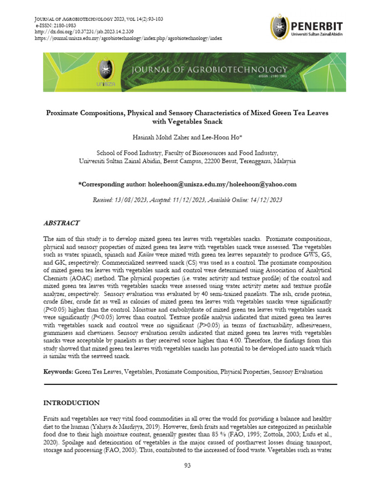 Proximate Compositions, Physical and Sensory Characteristics of Mixed ...