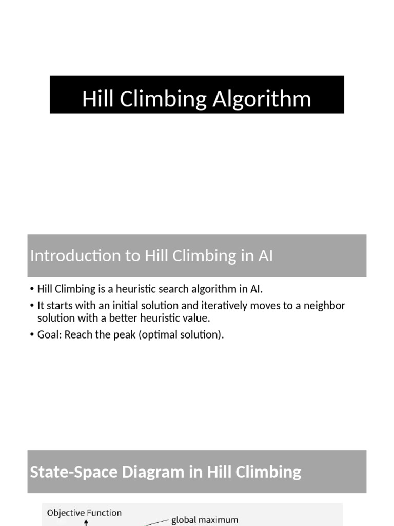 Hill Climbing Algorithm in AI Explained | PDF | Mathematical ...