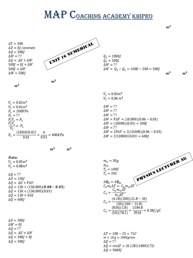 XII CLass STB Numerical 16 | PDF | Heat | Gases