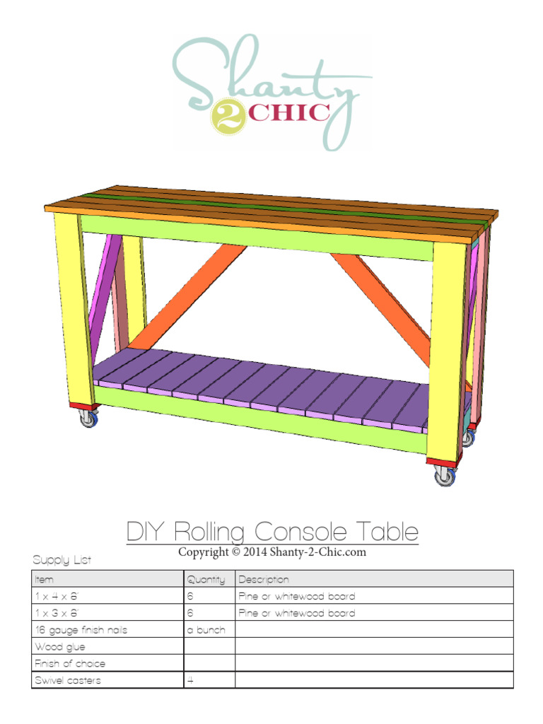 DIY Rolling Console Table Plans | PDF