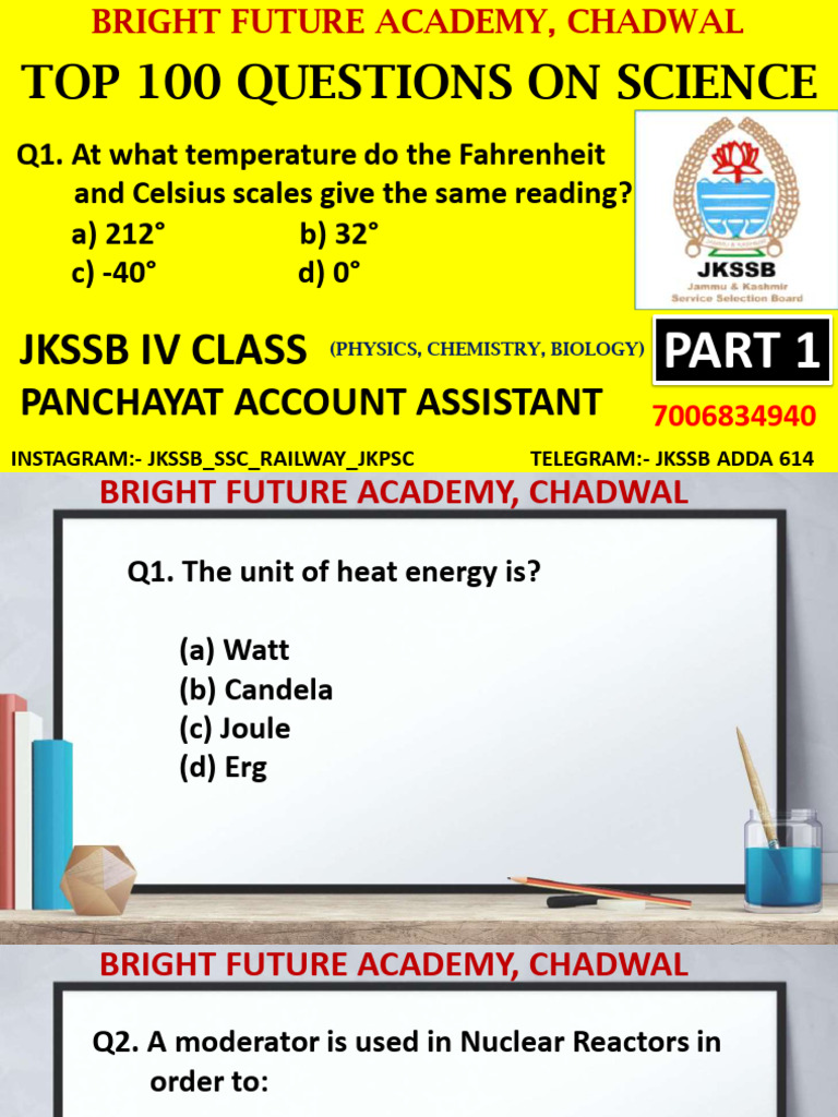 Top 100 Science Questions for JKSSB | PDF | Neutron | Proton