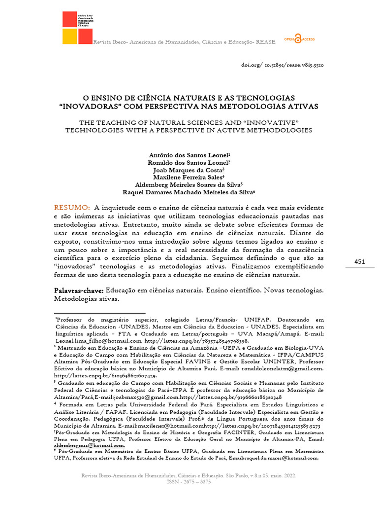 Ensino de Ciências Naturais e Tecnologias Ativas | PDF | Science ...