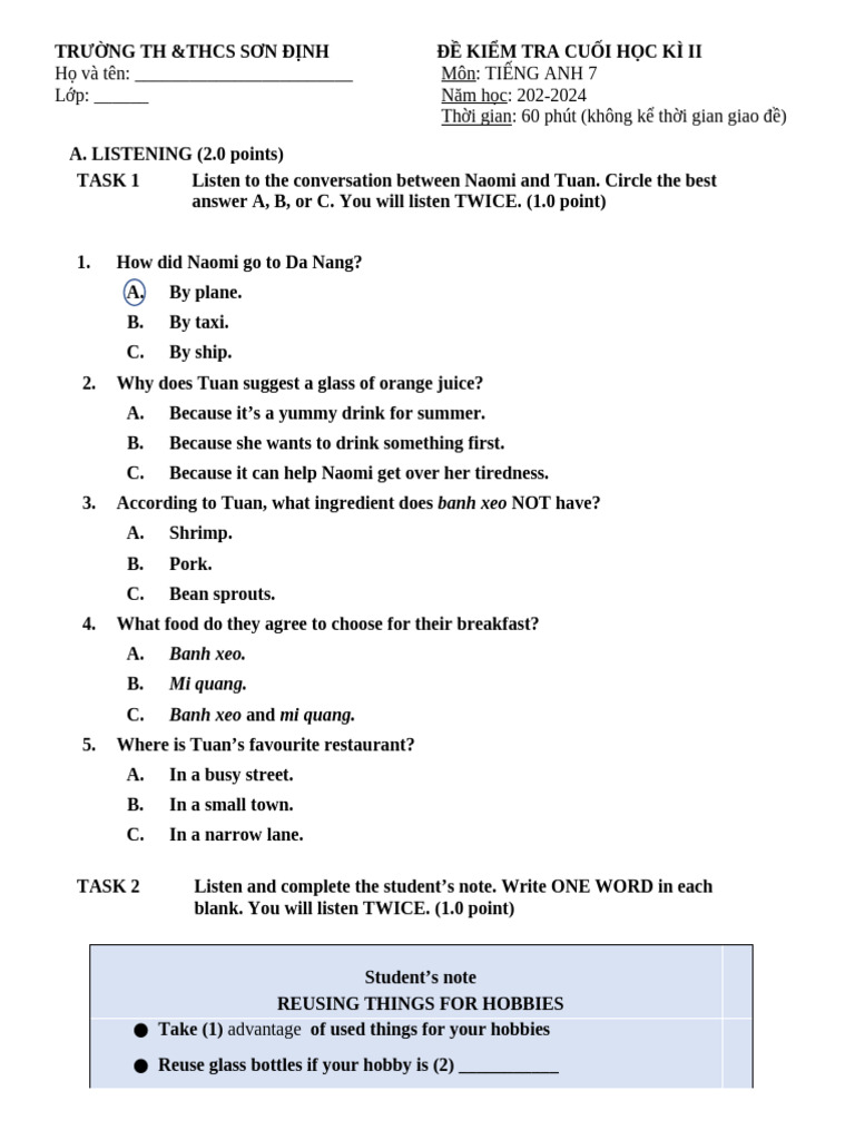 English Test for Grade 7 - Semester 2 | PDF | Energy Development | Fuels