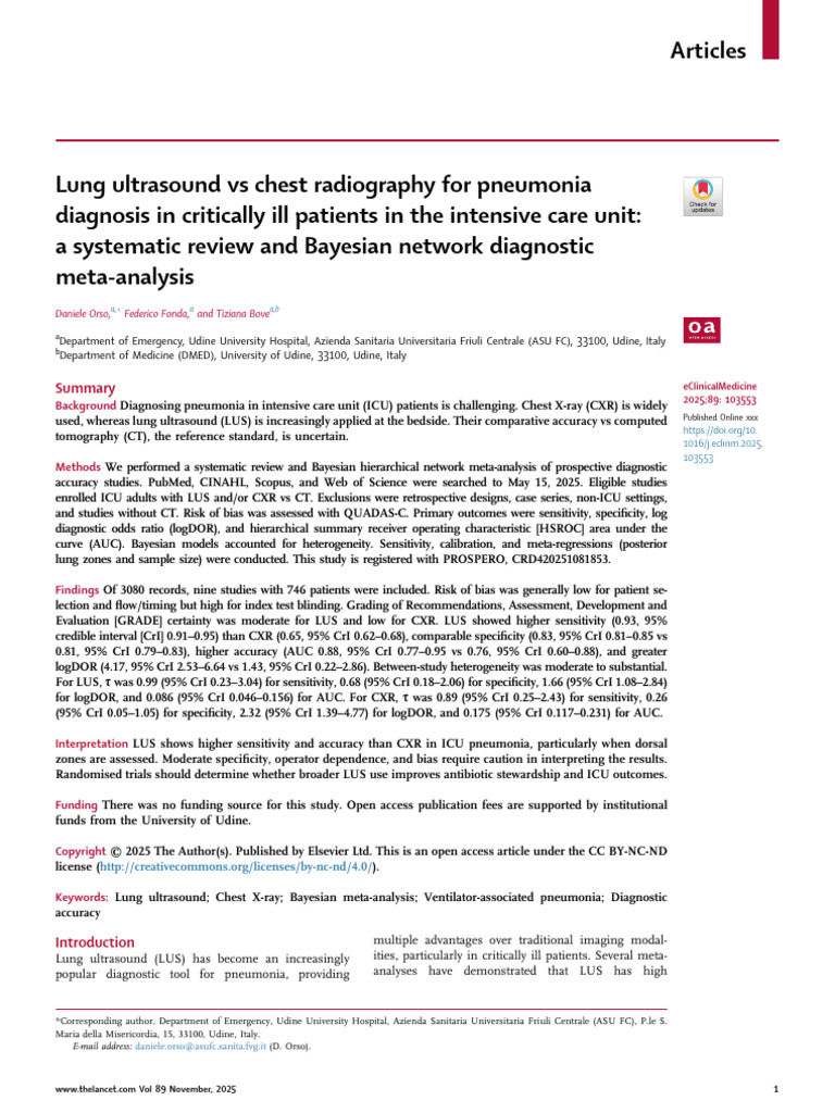 Lung Ultrasound vs Chest X-ray in ICU Pneumonia | PDF | Meta Analysis ...