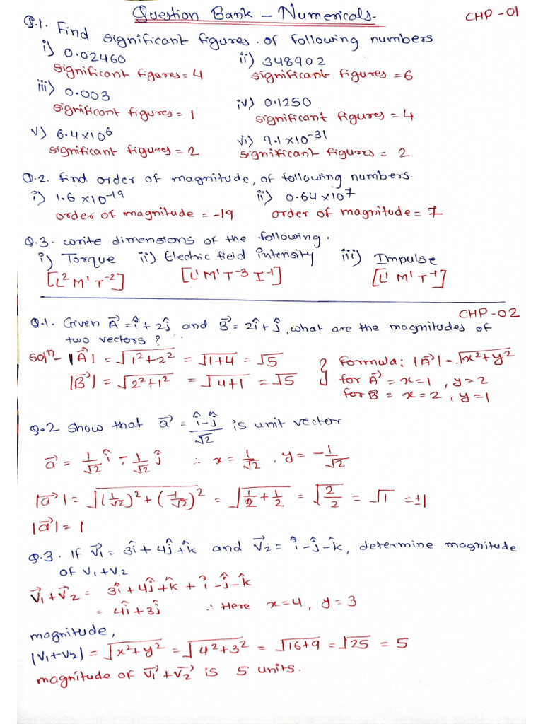 Numericals Chp1,2,10,11 | PDF
