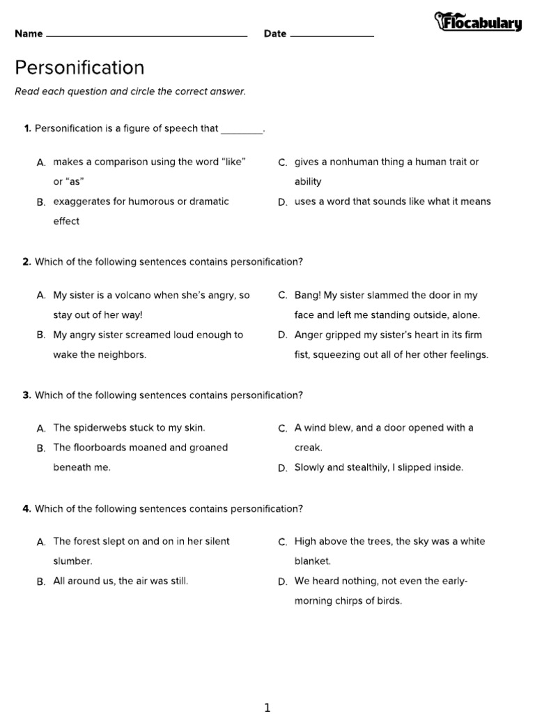 Personification v1 Quiz | PDF
