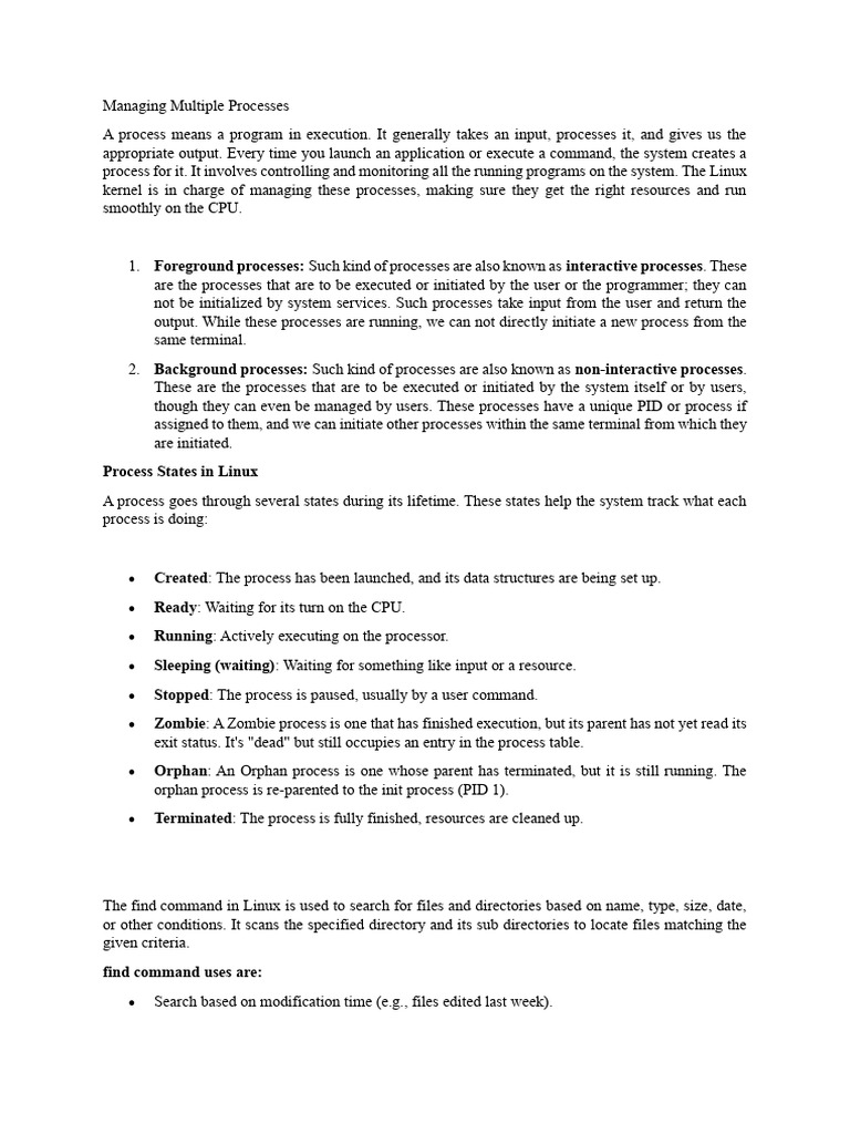 Managing Processes and Find Command in Linux | PDF | Process (Computing ...