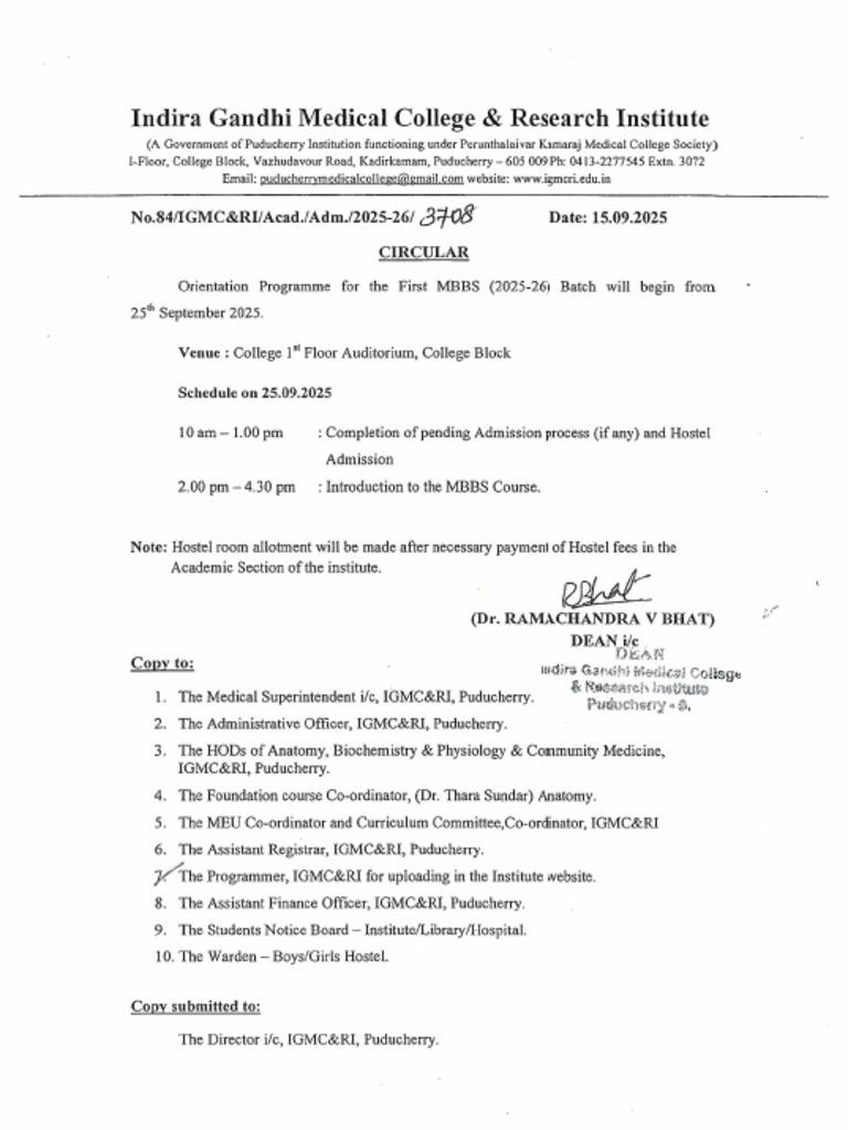 Circular First MBBS 25 26 Batch | PDF