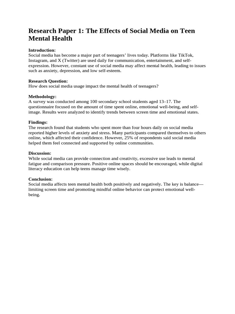 Social Media's Impact on Teen Mental Health | PDF
