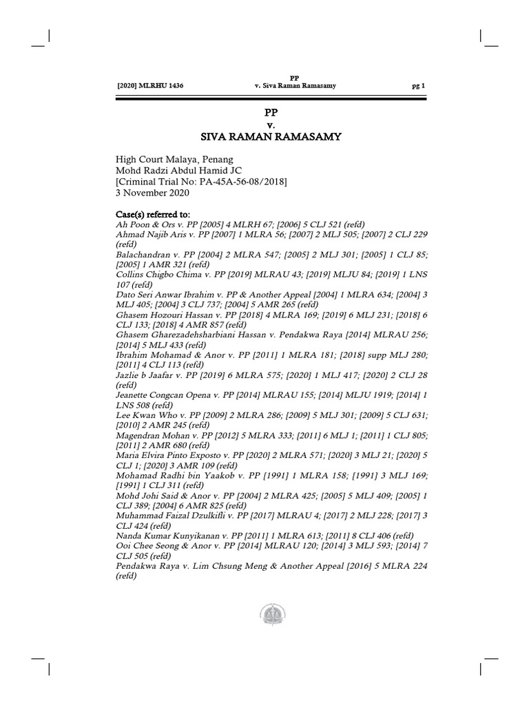 PP v. Siva Raman Ramasamy Case Summary | PDF | Prosecutor | Arrest