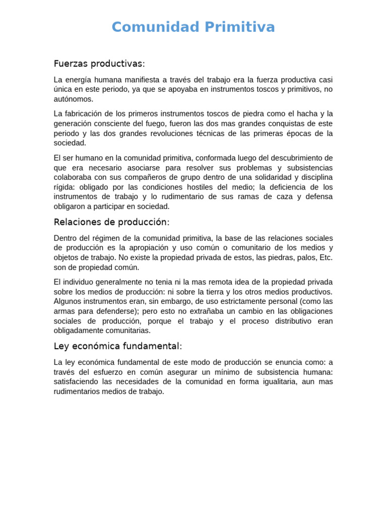 Fuerzas Productivas en la Comunidad Primitiva | PDF