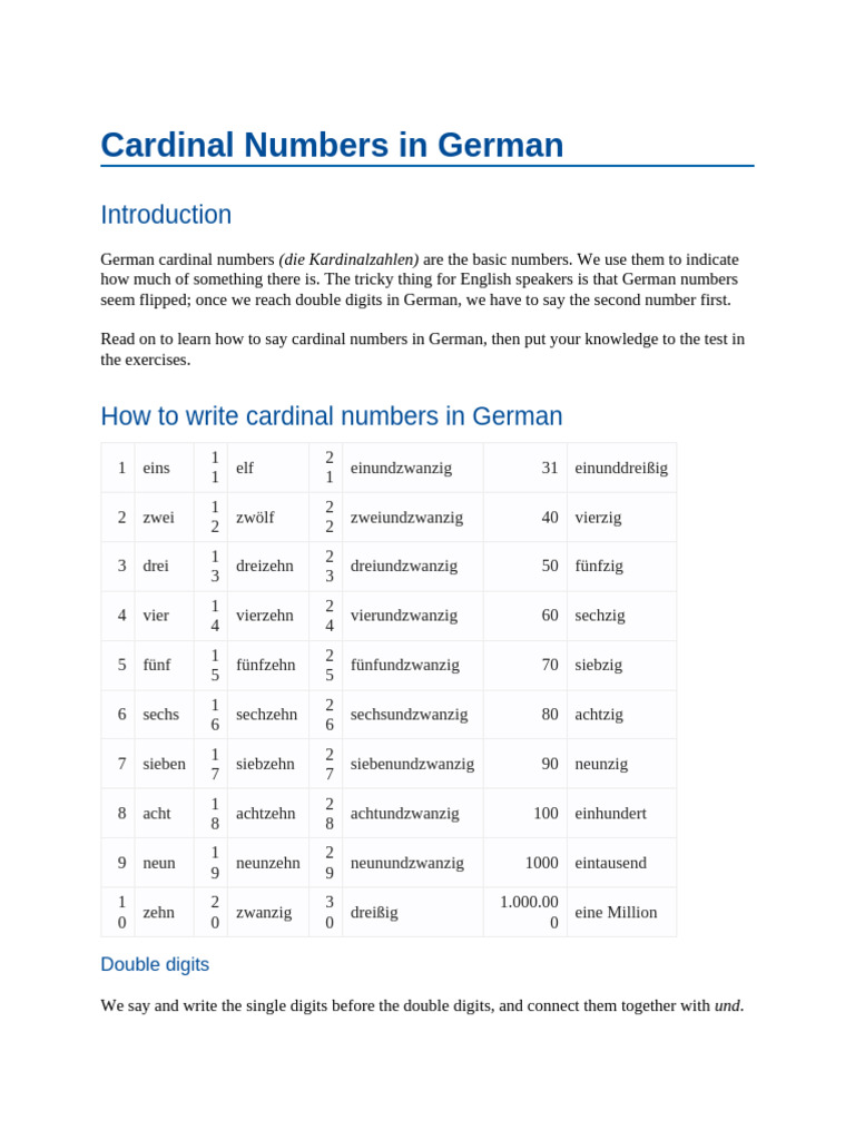 Cardinal Numbers in German 5 | PDF