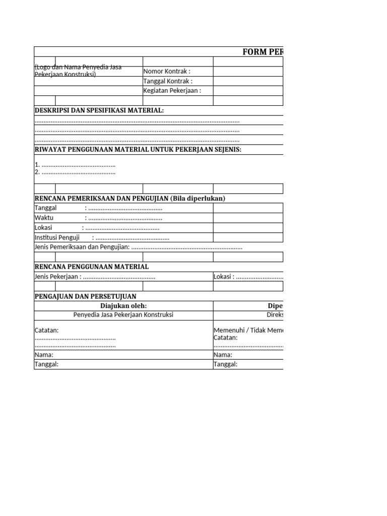 Form Persetujuan Material Konstruksi | PDF