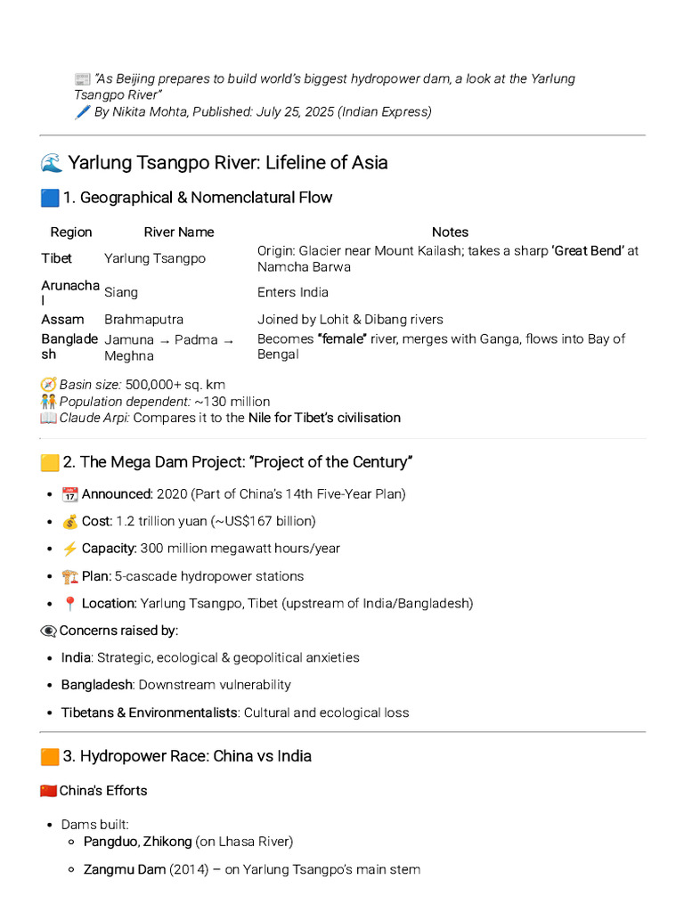 Yarlung Tsangpo River Hydropower Insights | PDF | Physical Geography ...