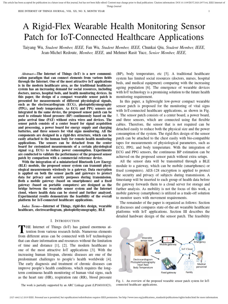 Wearable Health Sensor Patch for IoT | PDF | Monitoring (Medicine ...