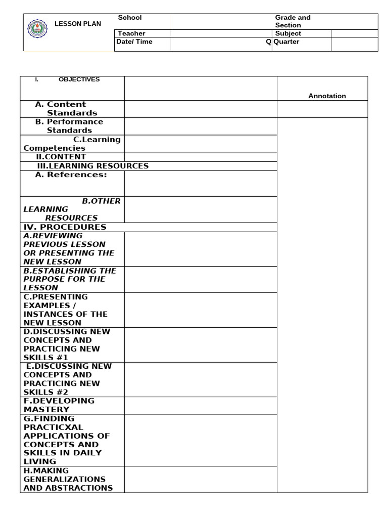 Cot LP Template Deped42 Series 2016 English | PDF