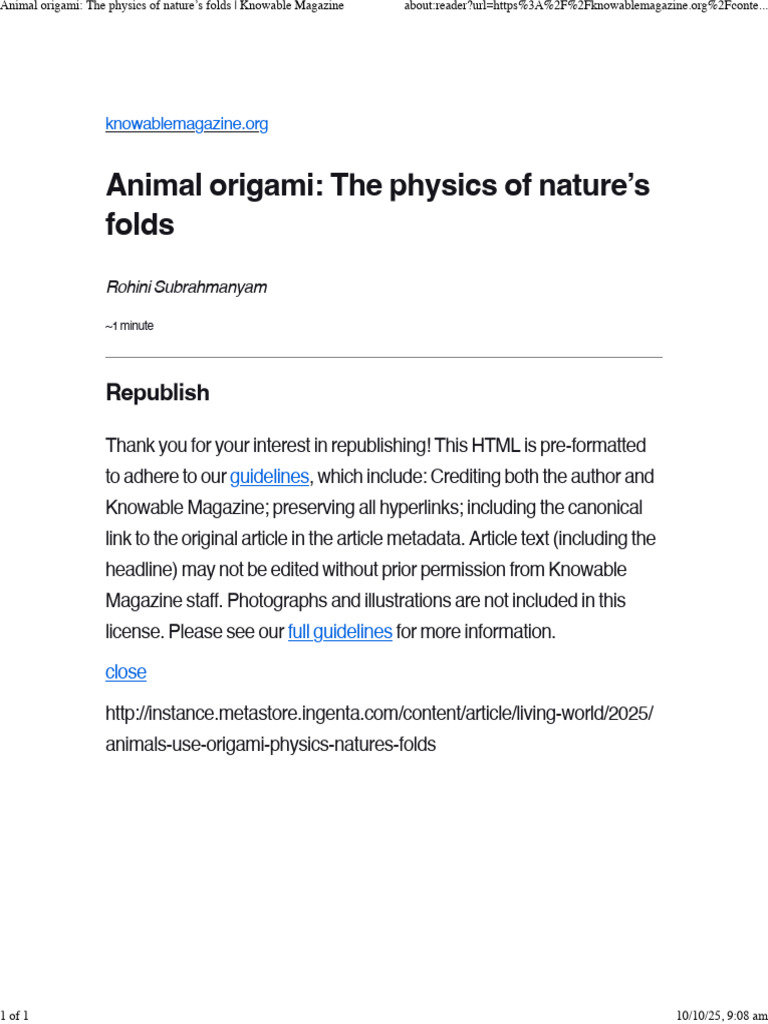 Animal Origami: Nature's Physics Explained | PDF