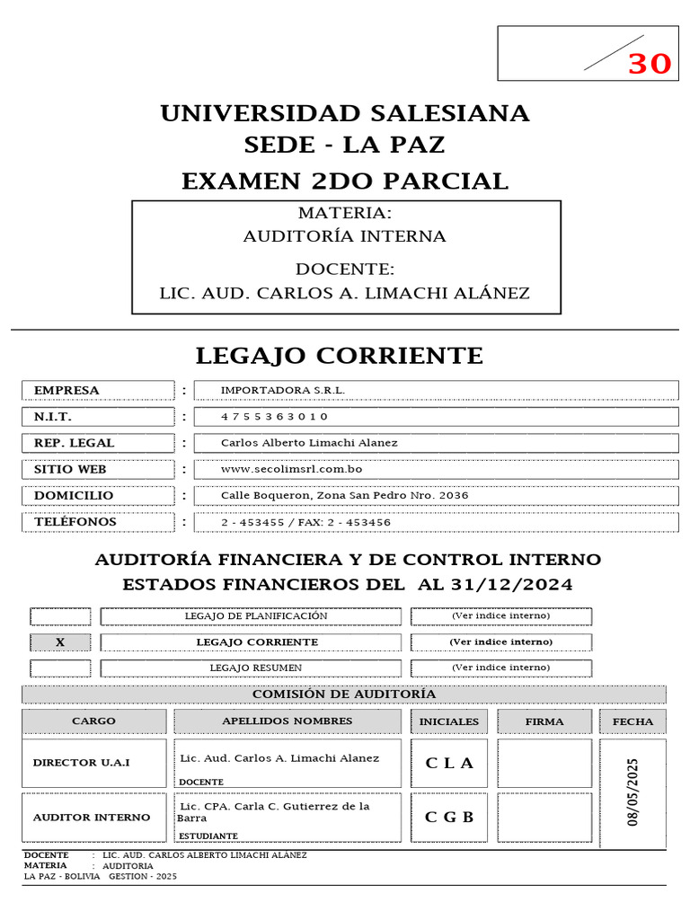Auditoría Interna 2do Parcial 2025 | PDF