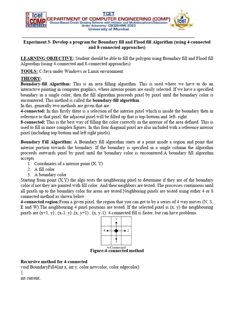 Boundary and Flood Fill Algorithms | PDF | Computing | Computer Science