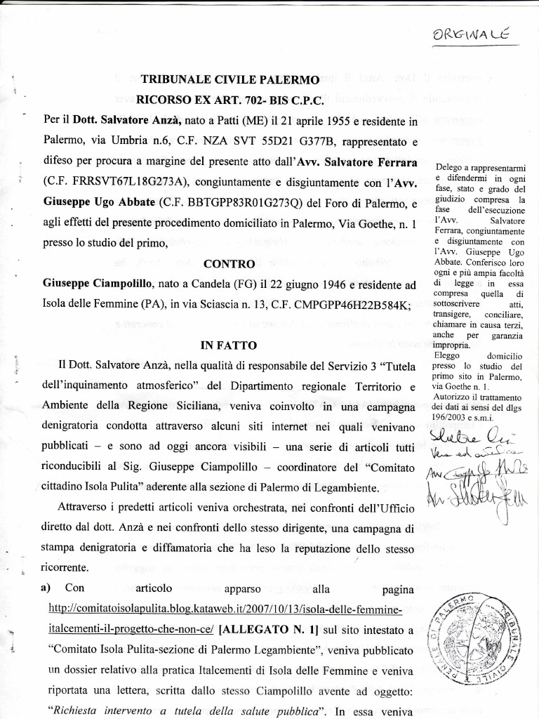 Atto Di Citazione In Appello Fac Simile Atto Di Citazione Salvatore Anza' Contro Ciampolillo Per Le Critiche Al