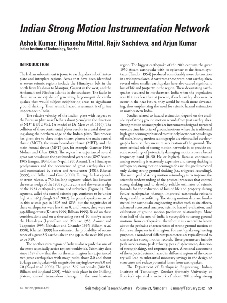 Indian Strong Motion Seismology Network | PDF | Earthquakes | Seismology