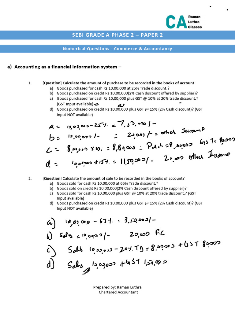Commerce and Accountancy - Numerical Questions | PDF | Depreciation ...