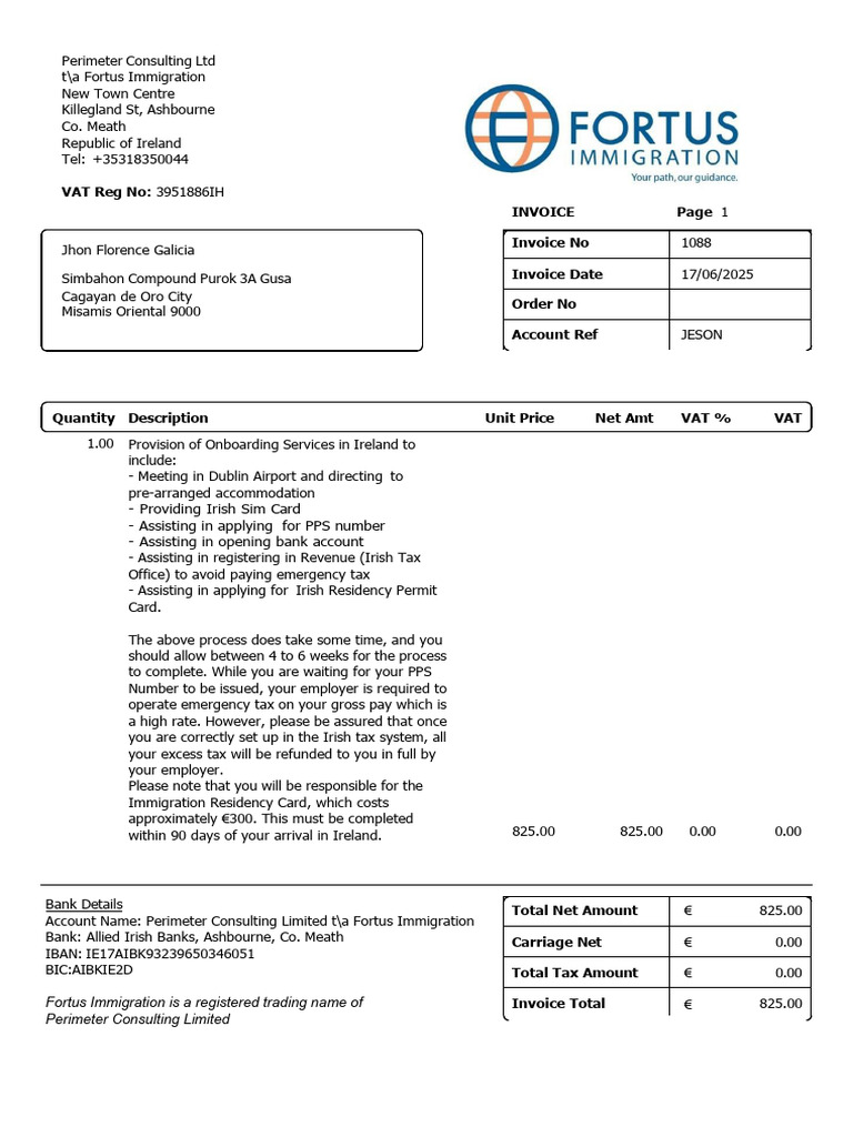 Onboarding Services Invoice Ireland | PDF | Value Added Tax | Taxes