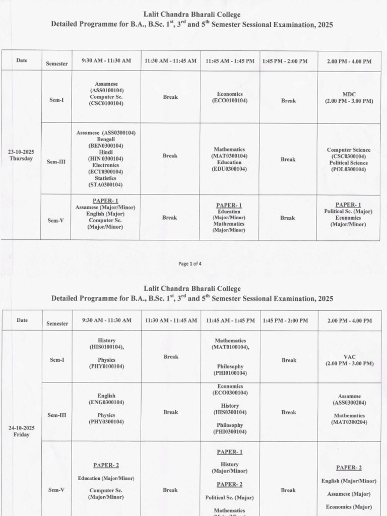 Sessional Exam Routine-1st, 3rd, 5th Semester, 2025 | PDF