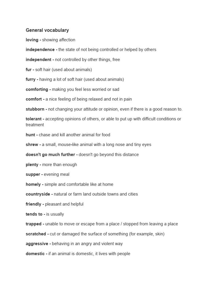 General Vocabulary 240312 090905 | PDF | Cats