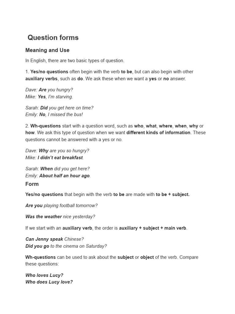 Question Forms - 240312 - 090830 | PDF | Question | Verb
