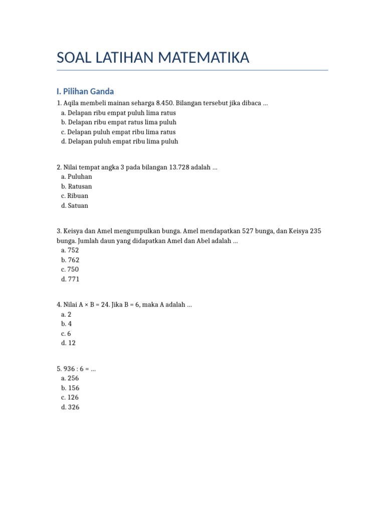 Soal Latihan Matematika Dasar | PDF