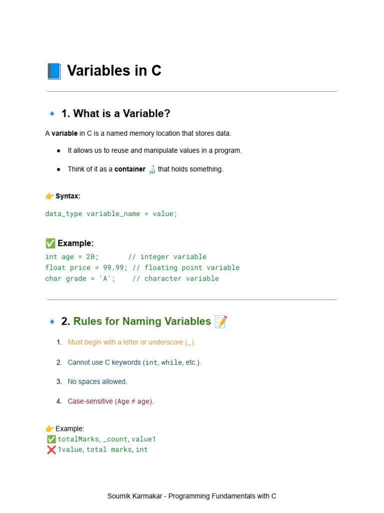 ? Variables in C | PDF