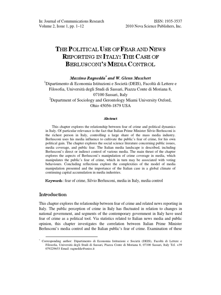 Berlusconi's Media Control and Fear in Italy | PDF | Silvio Berlusconi ...
