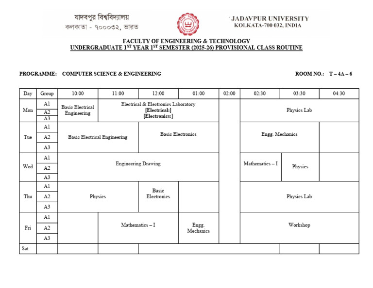 2025-26 Computer Science Class Schedule | PDF
