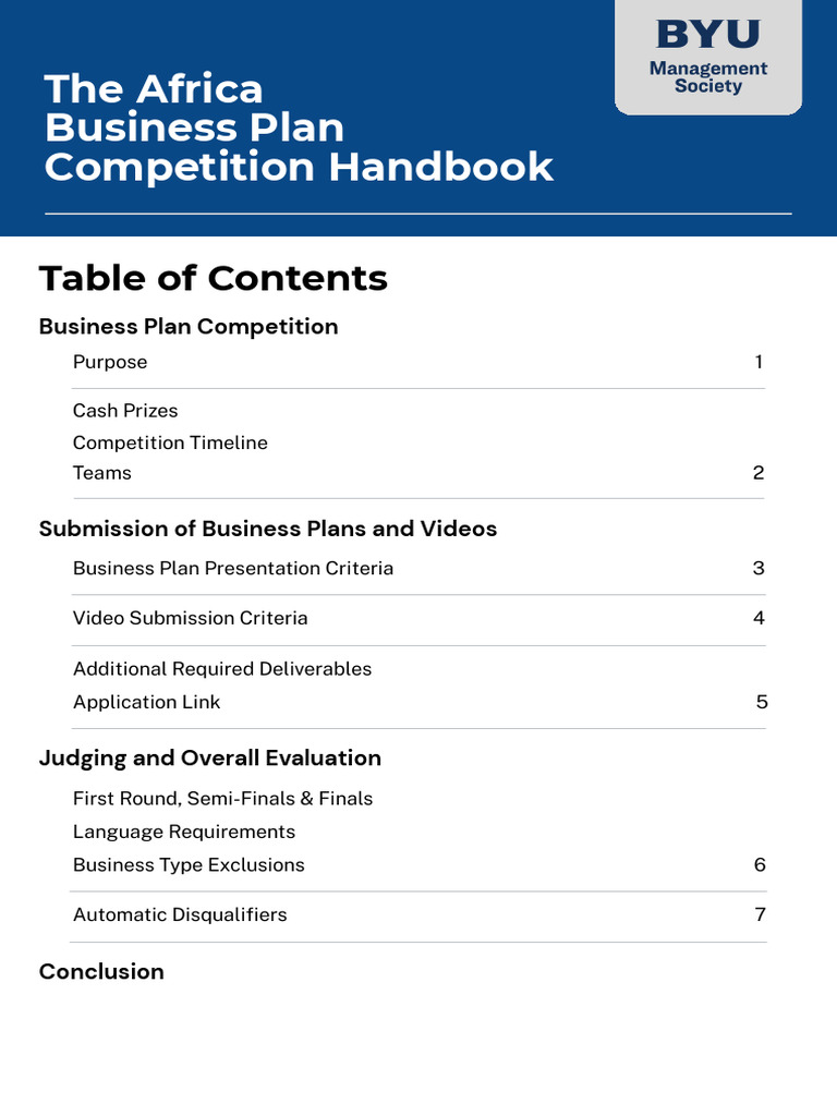 Africa Business Plan Competition Guide | PDF | Market (Economics) | Expense