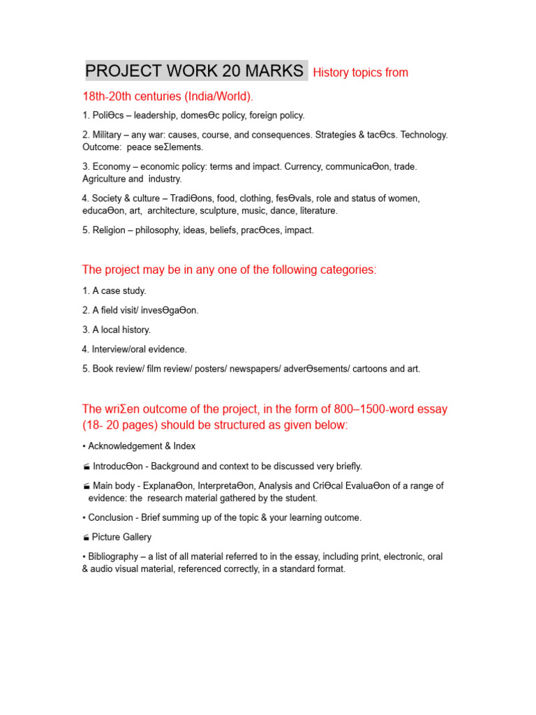 History Project Guidelines: 18th-20th Century | PDF | Essays | Liberal ...