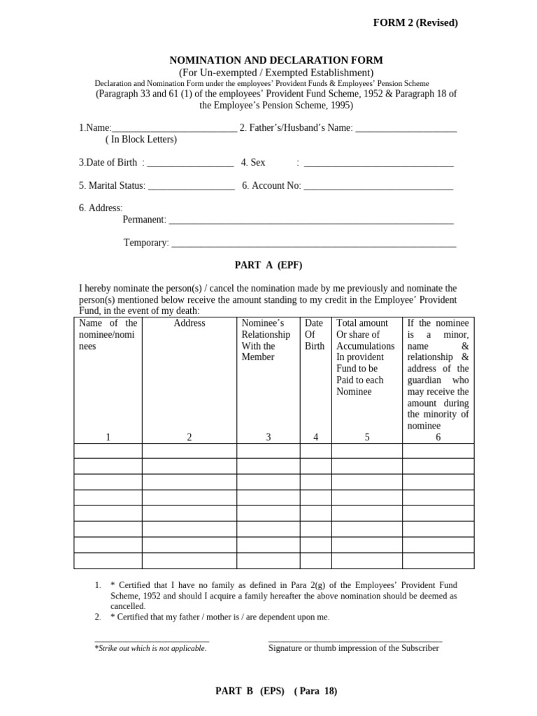 EPF & EPS Nomination Form Guide | PDF | Pension | Demographic Economics